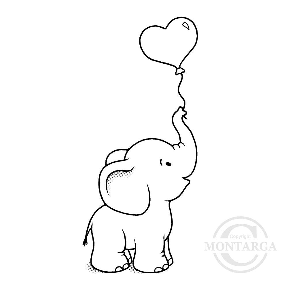 3613 FF - Elephant With Balloon Rubber Stamp