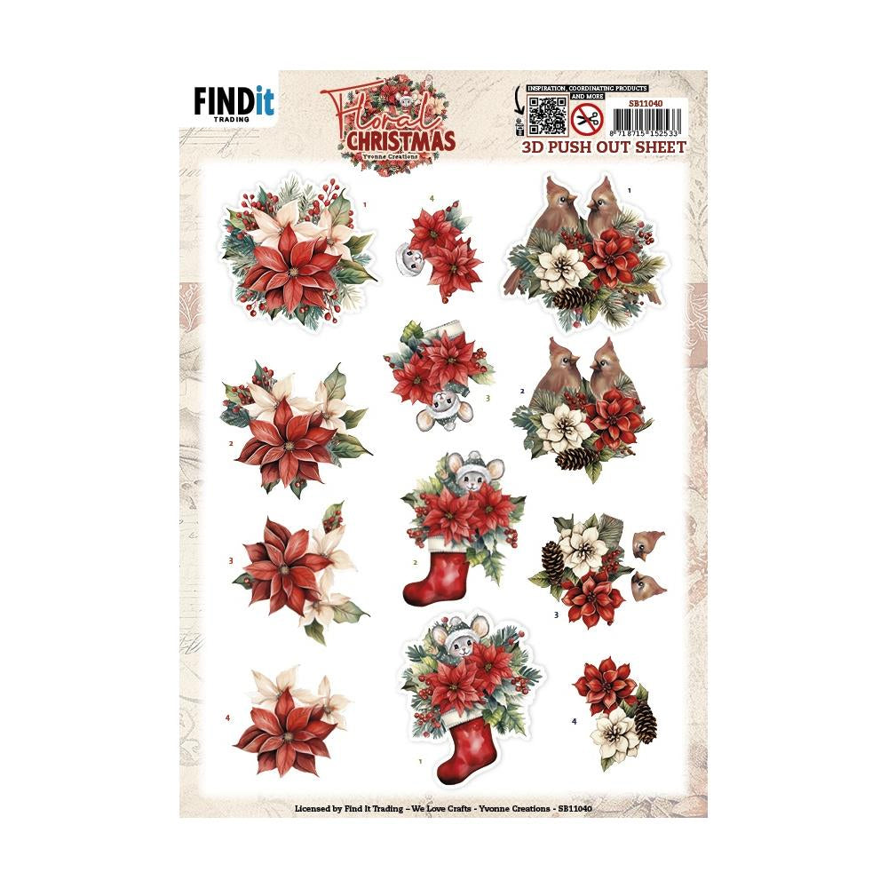 3D Push Out Sheet - Floral Christmas - Floral Poinsettia SB11040