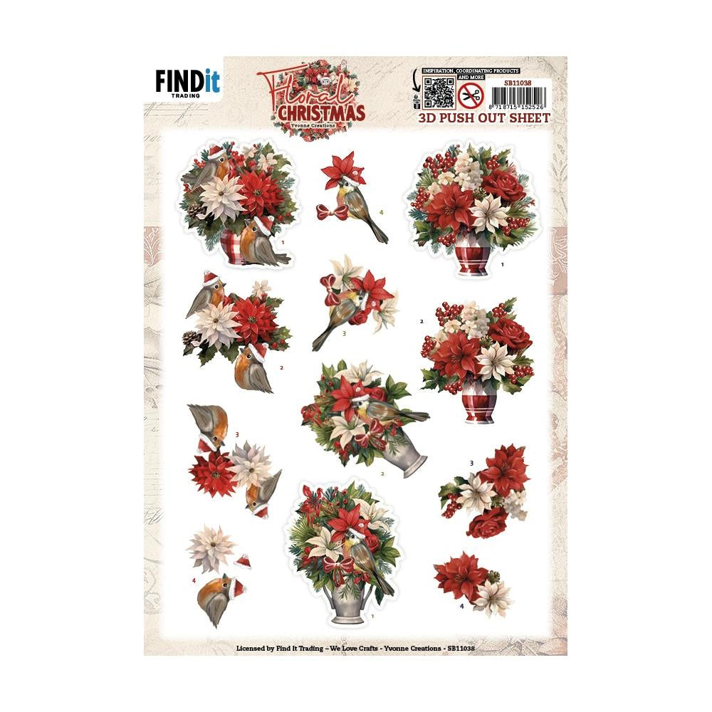 3D Push Out Sheet - Floral Christmas - Floral Vase SB11038