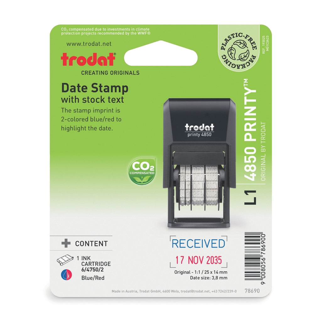 Trodat 4850 Self Inking Date Stamp - With Custom Text