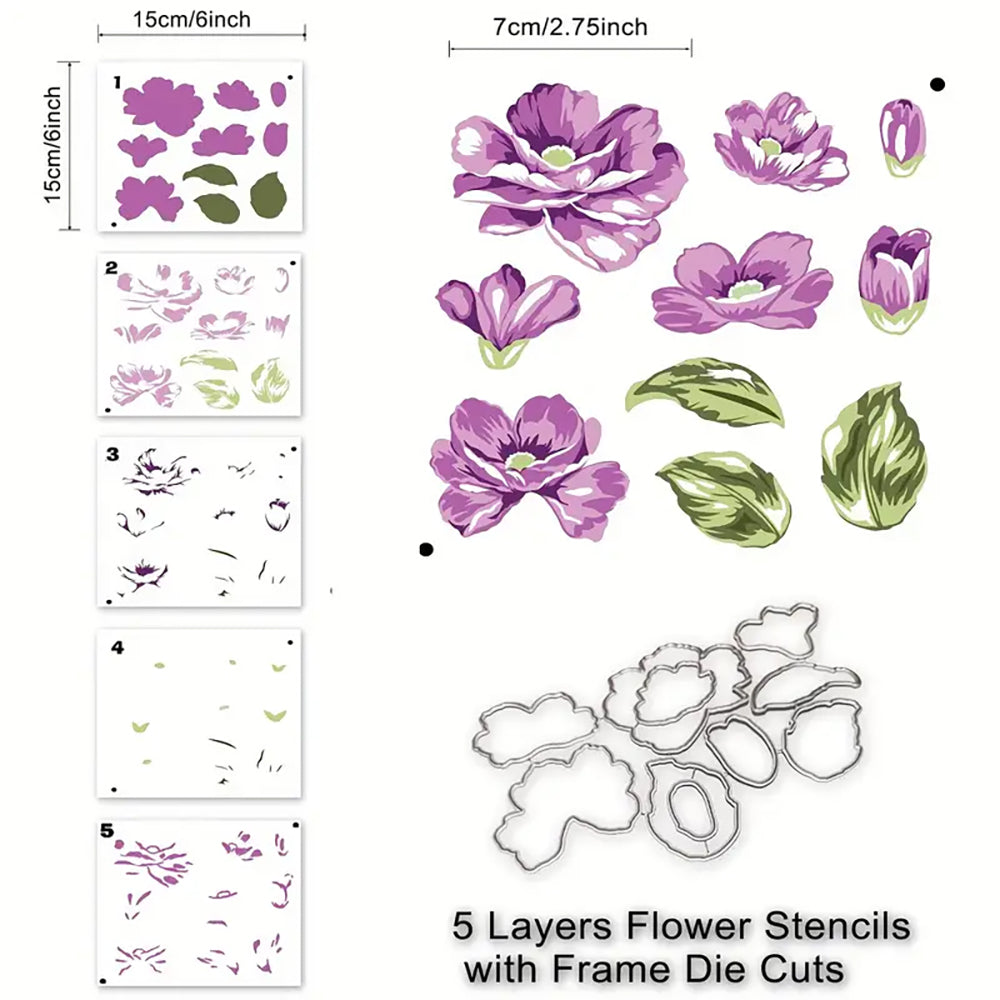 Alinacutle Layering Stencil and Die Set - Floral