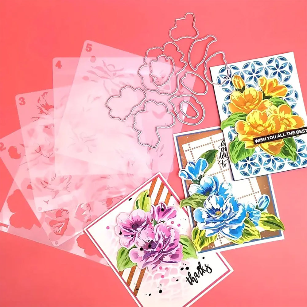 Alinacutle Layering Stencil and Die Set - Floral