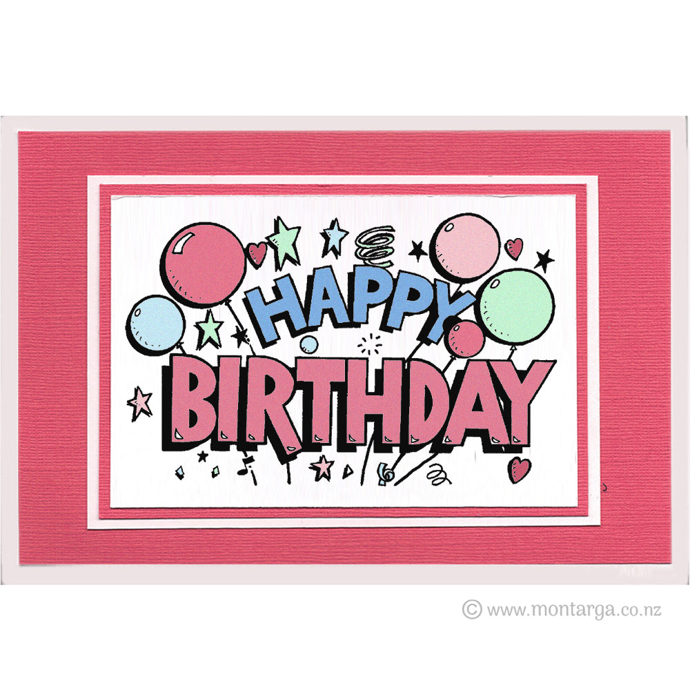 0130 E or GG - Happy Birthday Balloons Rubber Stamp