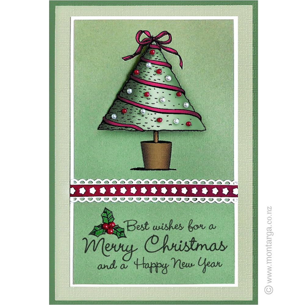 2373 FF - Merry Christmas Happy New Year Wording Rubber Stamp
