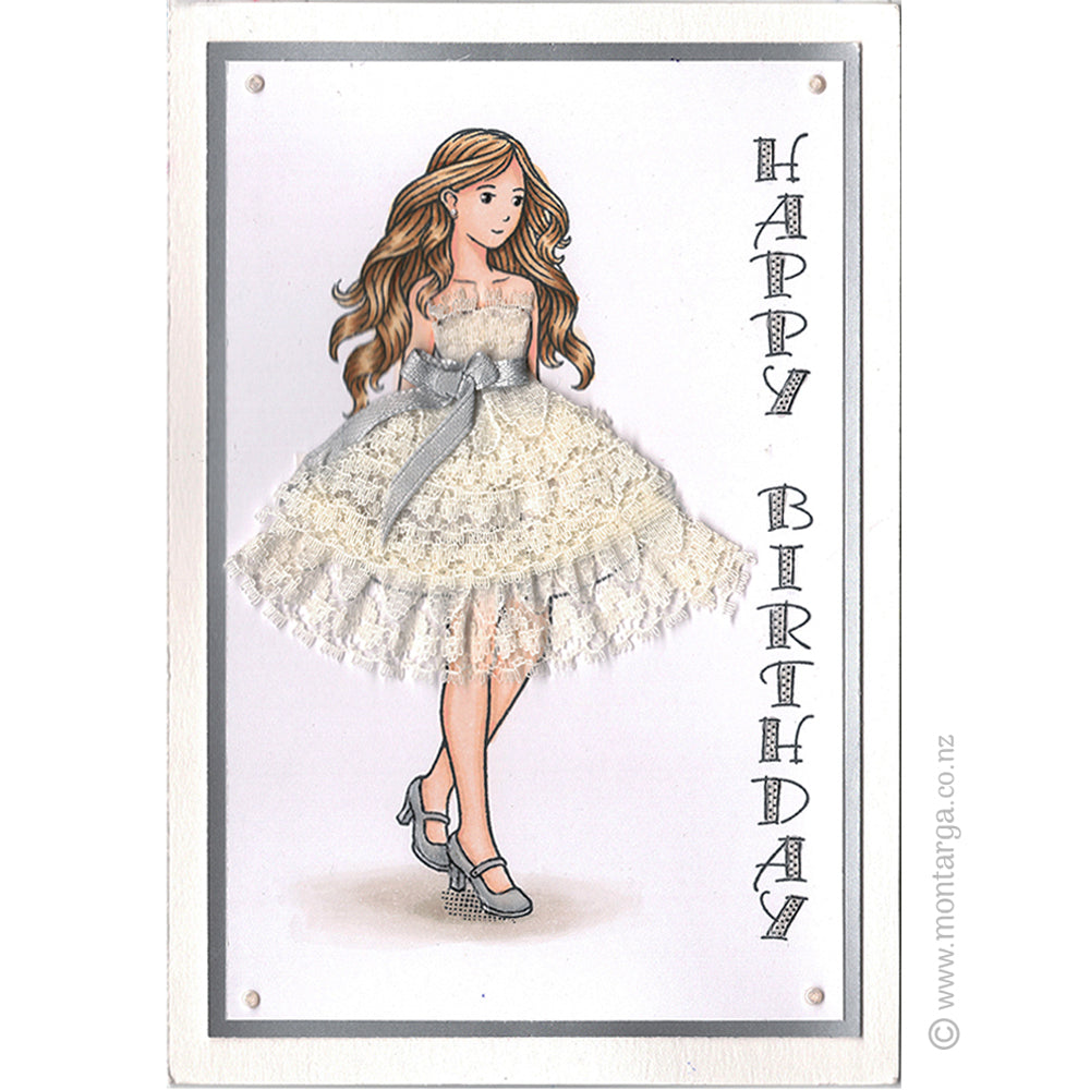 0173 BBB - Vertical Happy Birthday Wording Rubber Stamp