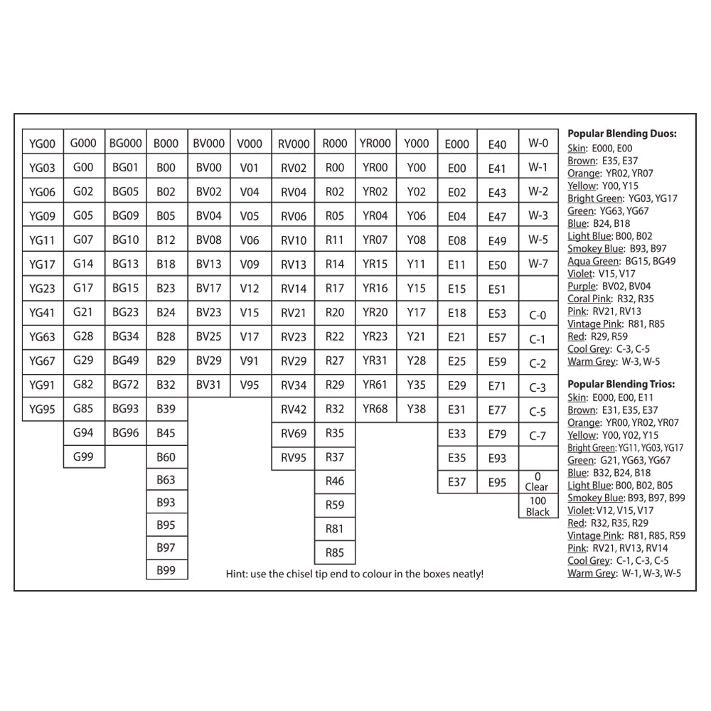 Copic Marker DIY Colour Chart Version 2