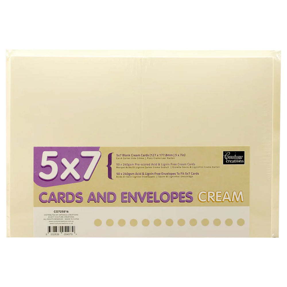 Couture Creations Cards + Envelopes Set 50pk - 5 x 7 Cream CO725816