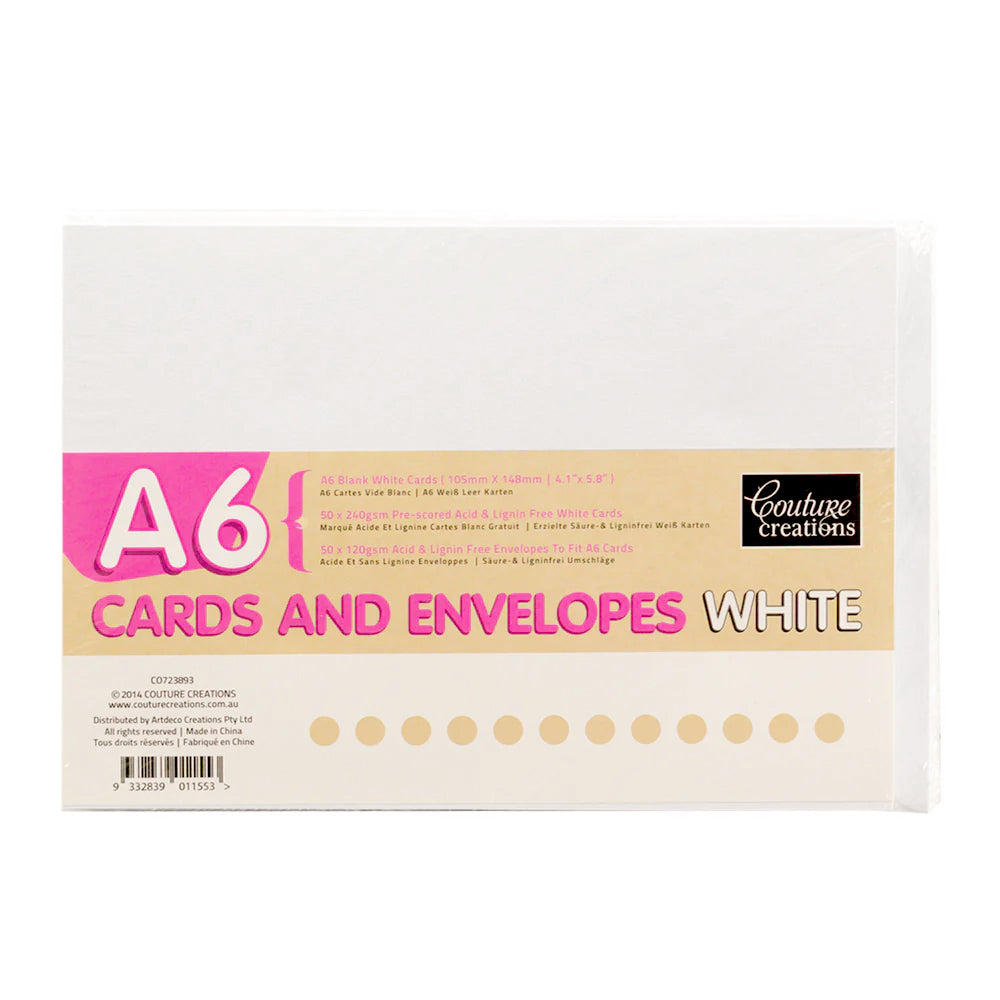 Couture Creations Cards + Envelopes Set 50pk - A6 White CO723893