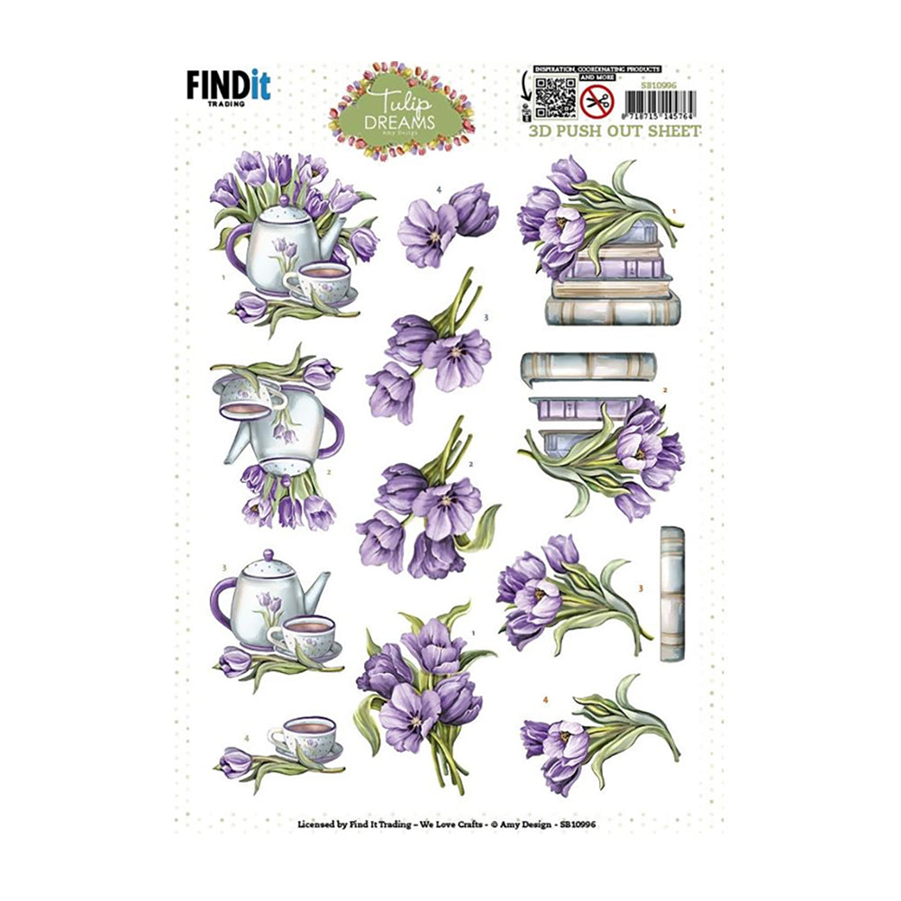 3D Push Out Sheet - Tulip Dreams - Purple Tulips SB10996