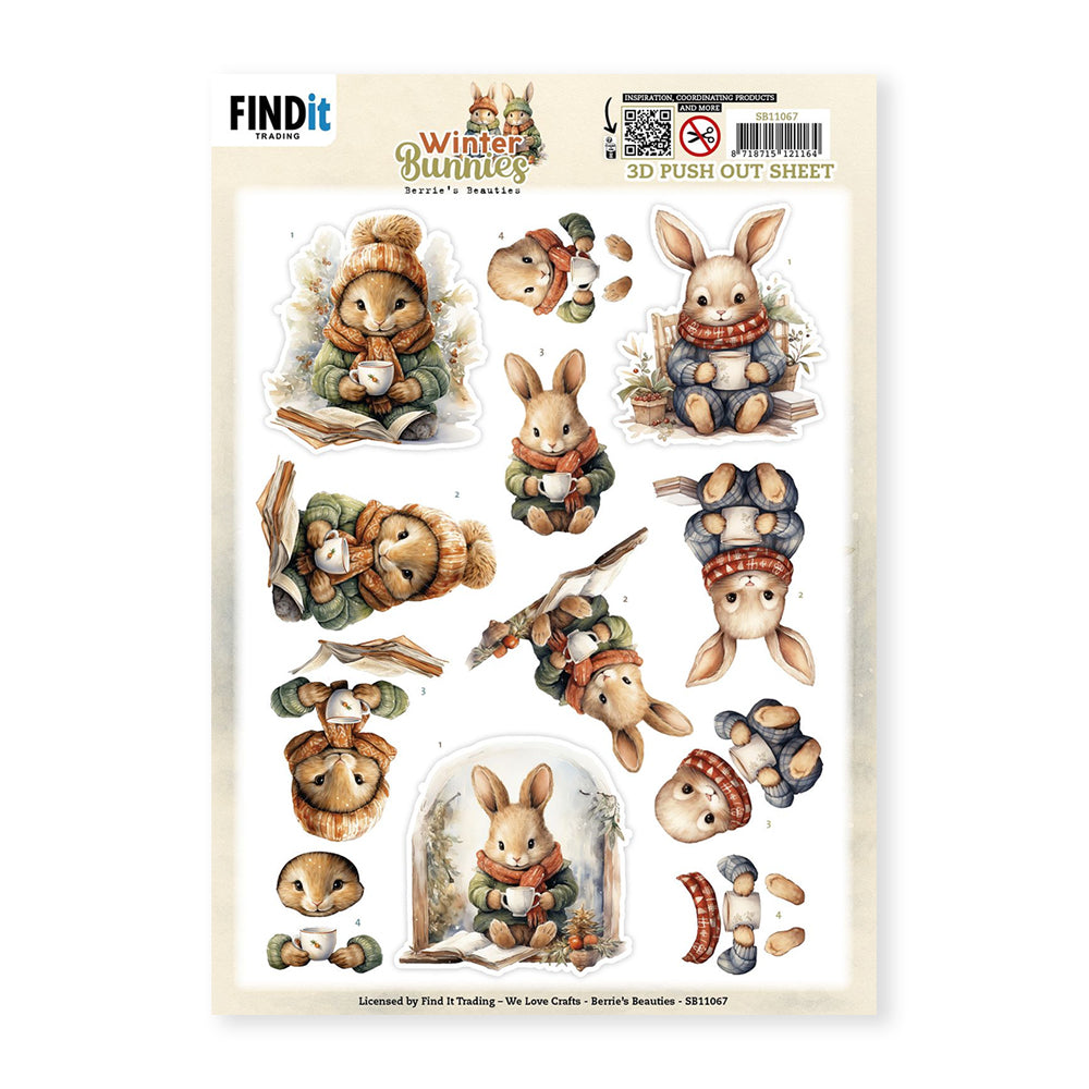 3D Push Out Sheet - Winter Bunnies - Drinking Bunnies - SB11067