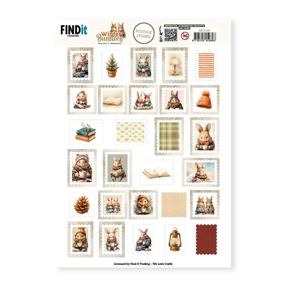 3D Push Out Sheet - Winter Bunnies - Postage Stamps - SB11100