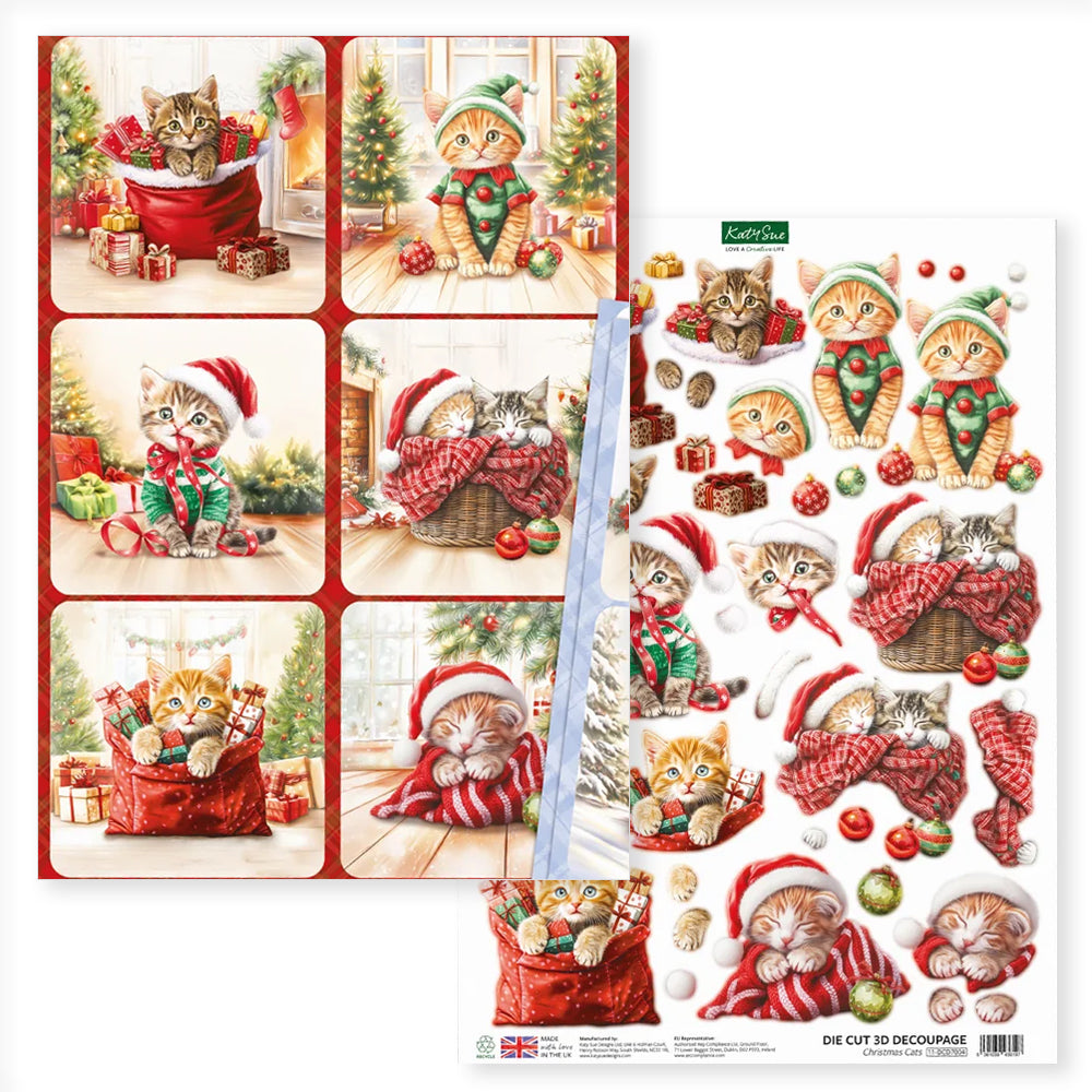 3D Push Out Sheet - Katy Sue - Christmas Cats Pack 1 - Two Sheets