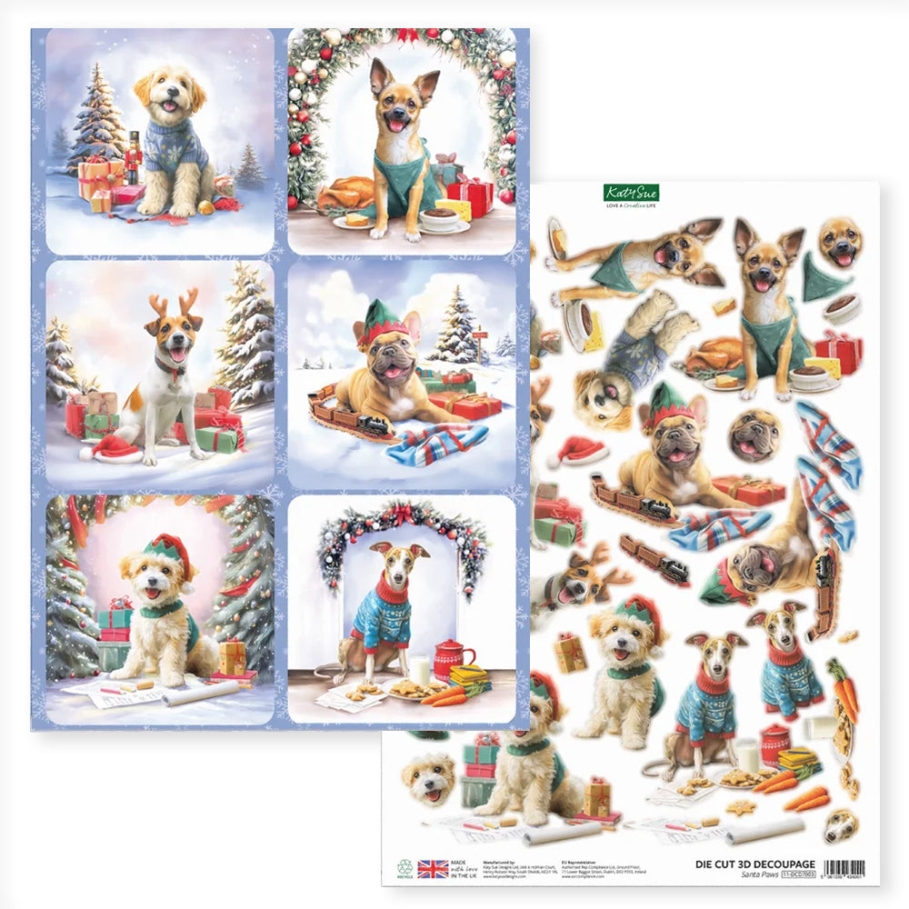 3D Push Out Sheet - Katy Sue - Santa Paws Pack 2 - Two Sheets