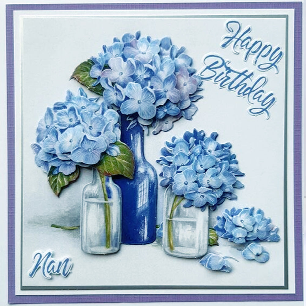 3D Push Out Sheet - Katy Sue - Blue Hydrangeas - One Sheet