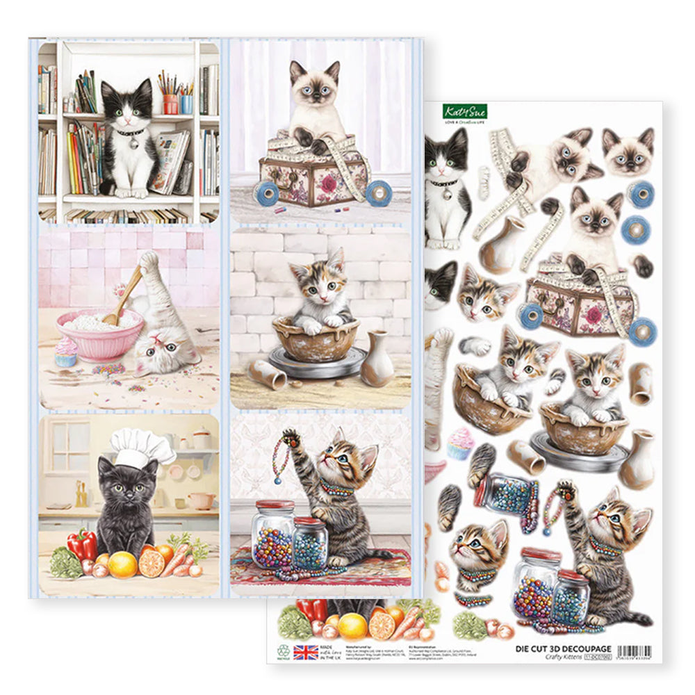 3D Push Out Sheet - Katy Sue - Crafty Kittens Pack 2 - Two Sheets