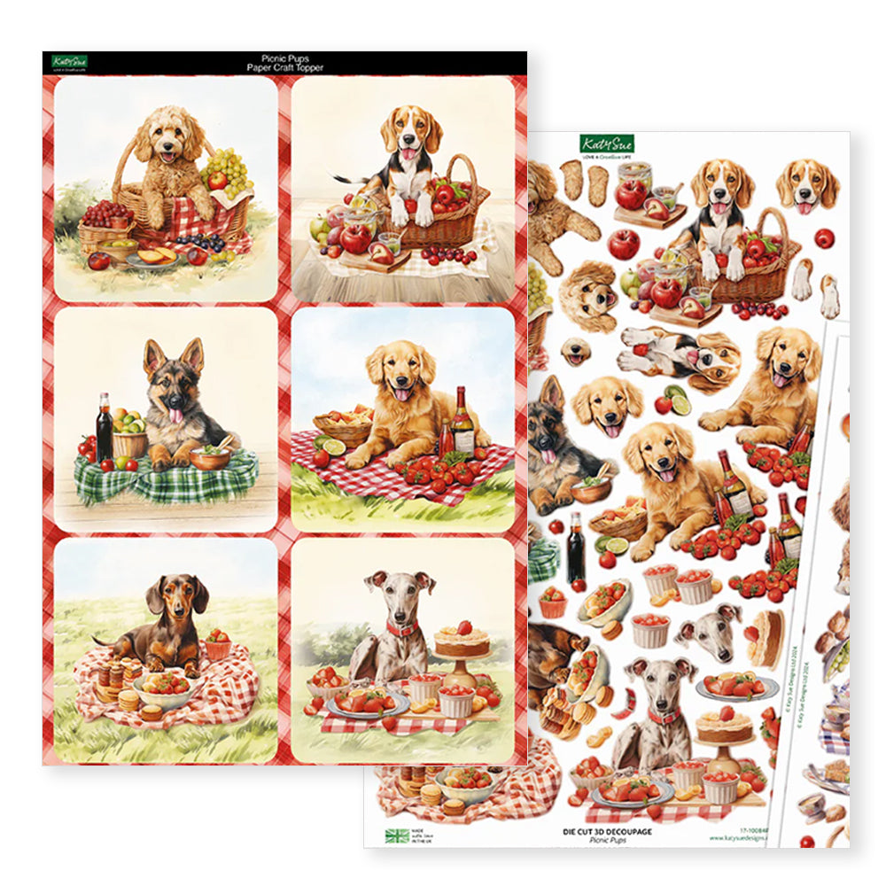 3D Push Out Sheet - Katy Sue - Picnic Pups Pack 2 - Two Sheets