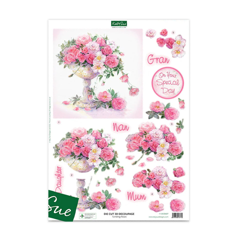 3D Push Out Sheet - Katy Sue - Tumbling Roses - One Sheet