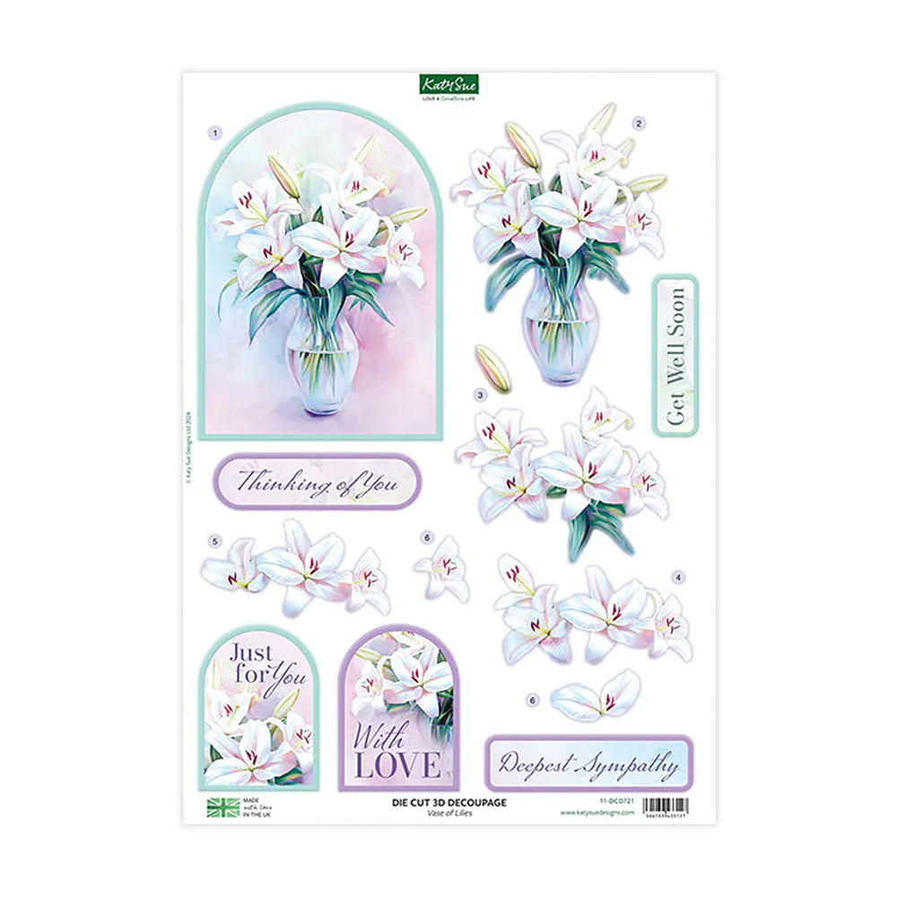 3D Push Out Sheet - Katy Sue - Vase of Lilies - One Sheet