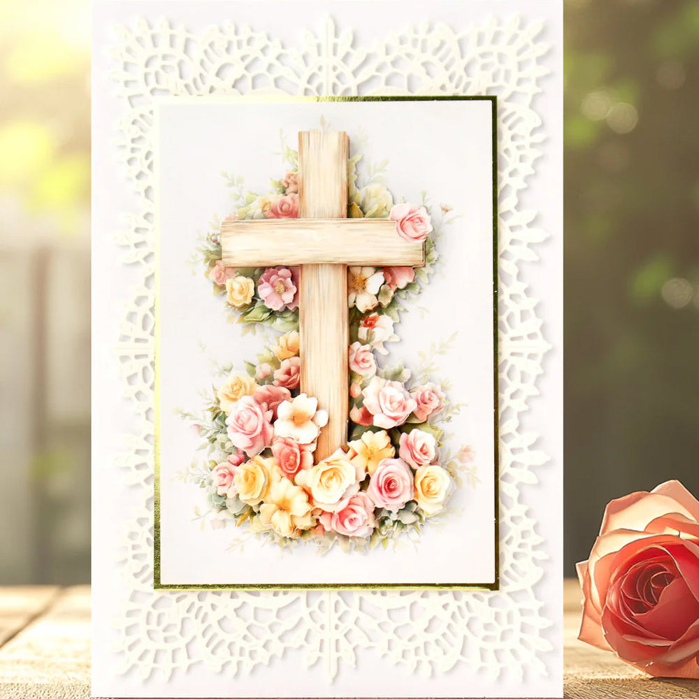 3D Push Out Sheet - Katy Sue - Wooden Cross & Roses - One Sheet