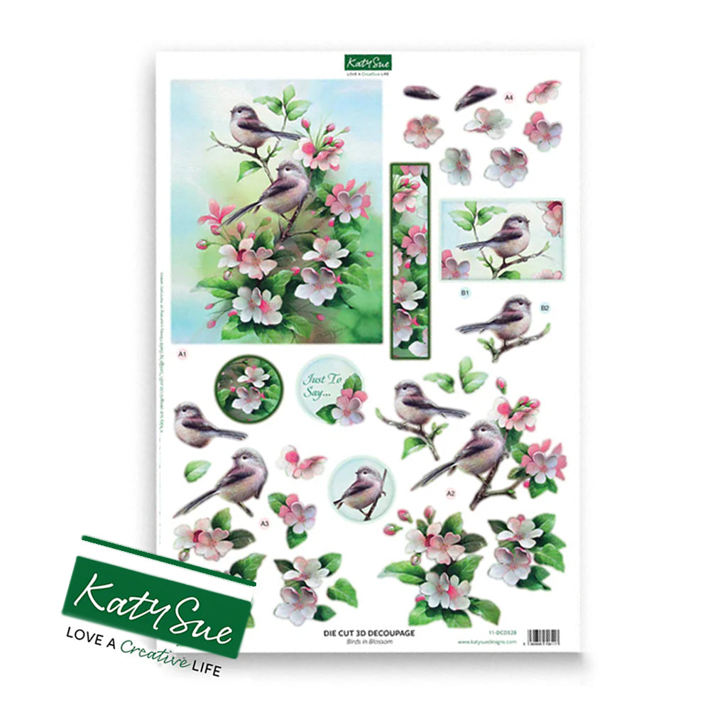 3D Push Out Sheet - Katy Sue - Birds in Blossom - One Sheet