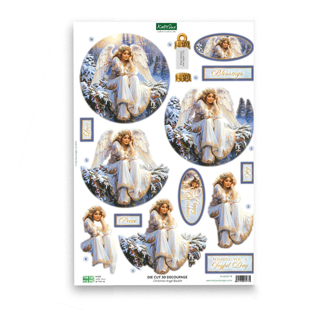 3D Push Out Sheet - Katy Sue - Christmas Bauble - Christmas Angel - One Sheet