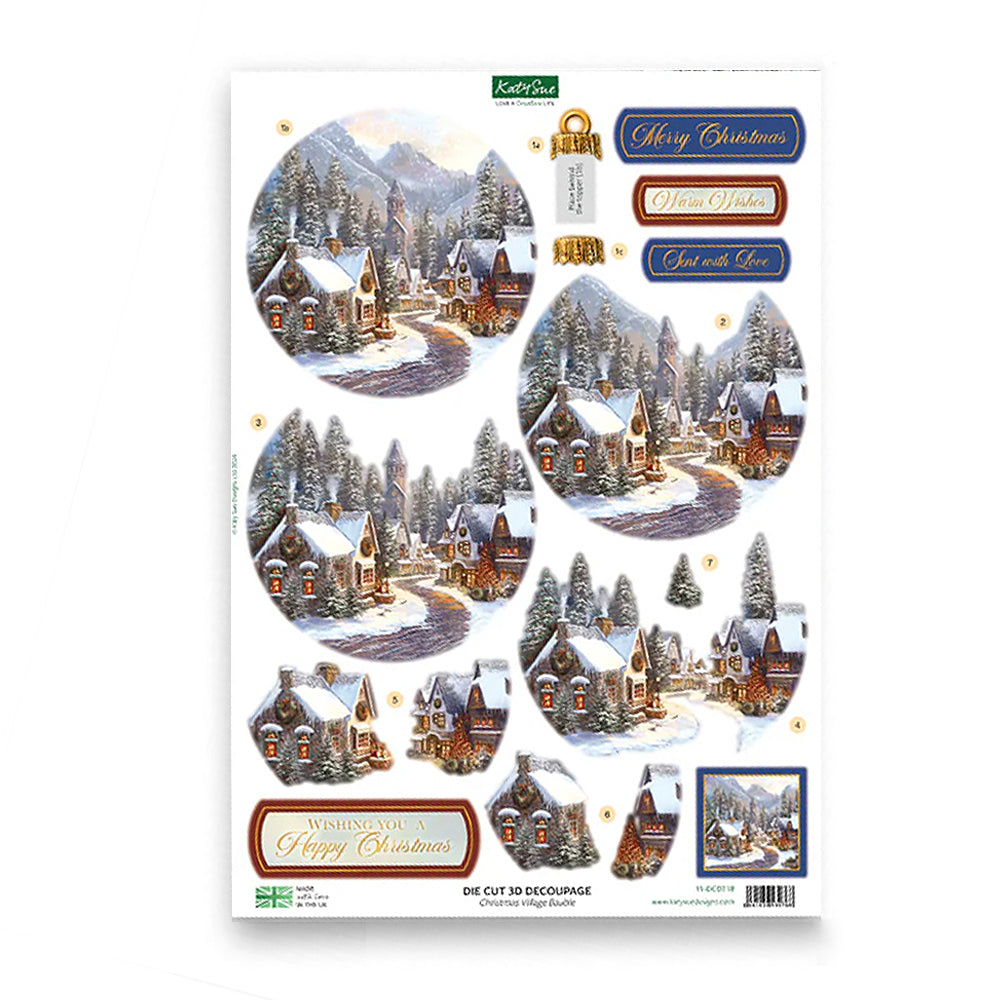 3D Push Out Sheet - Katy Sue - Christmas Bauble - Christmas Village - One Sheet