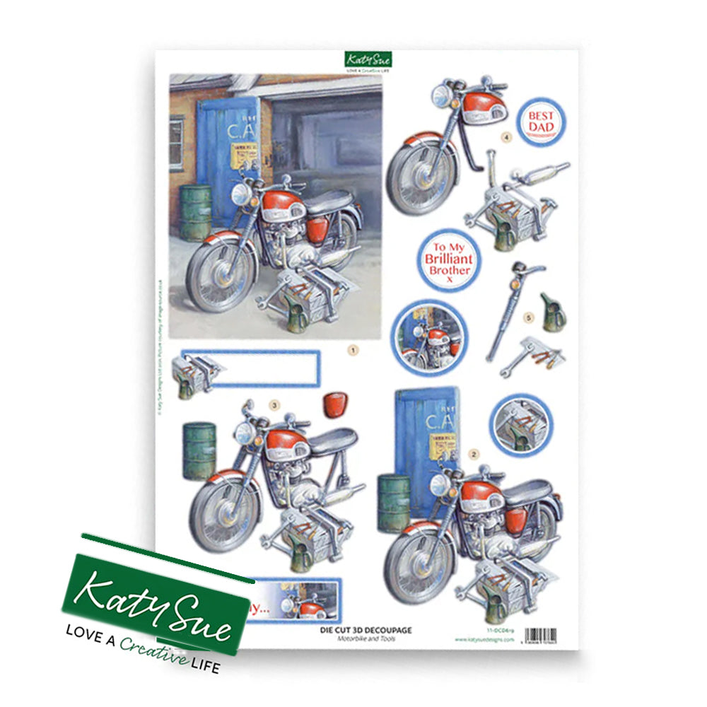 3D Push Out Sheet - Katy Sue - Motorbike & Tools - One Sheet