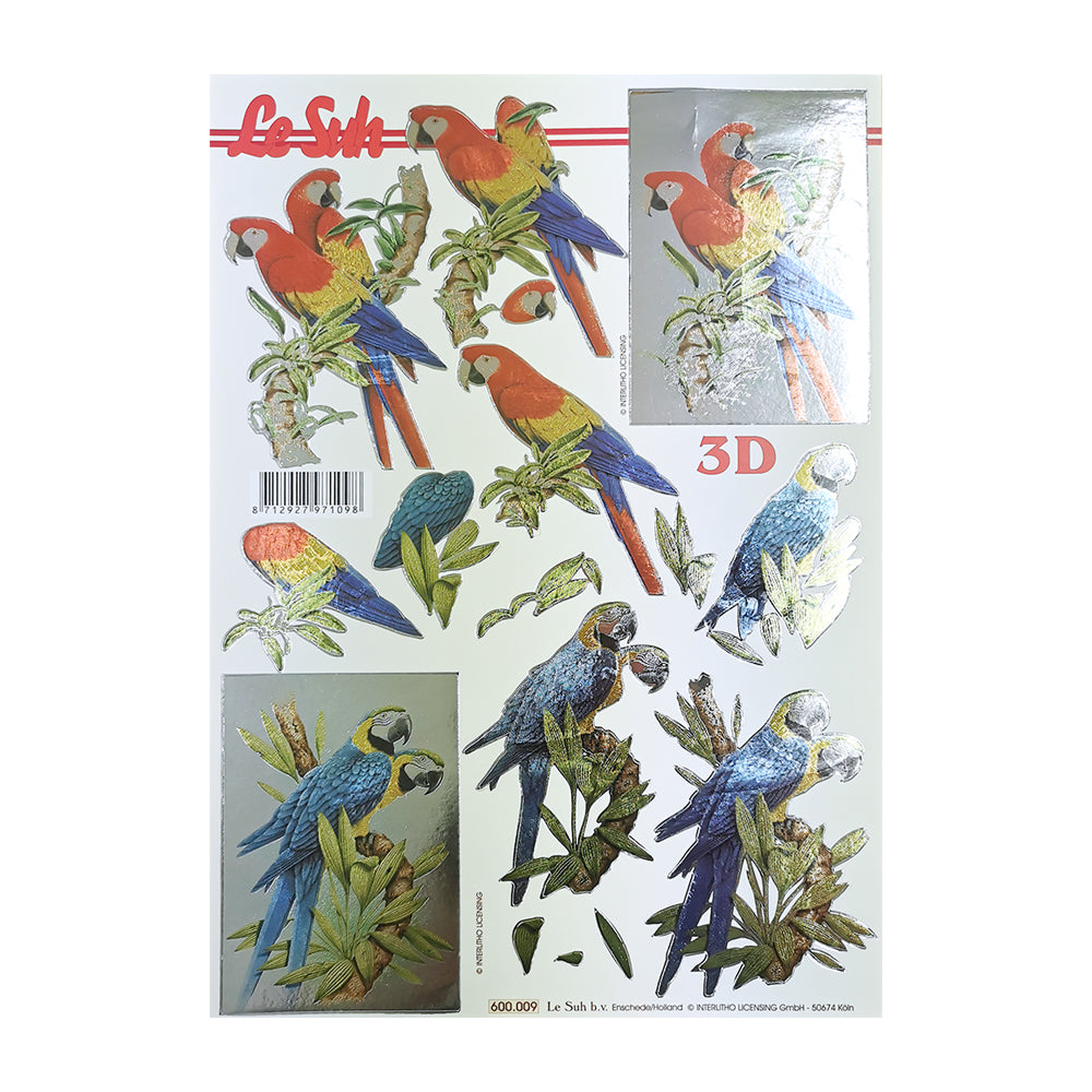 3D Push Out Sheet - Le Suh - Metallic Parrots