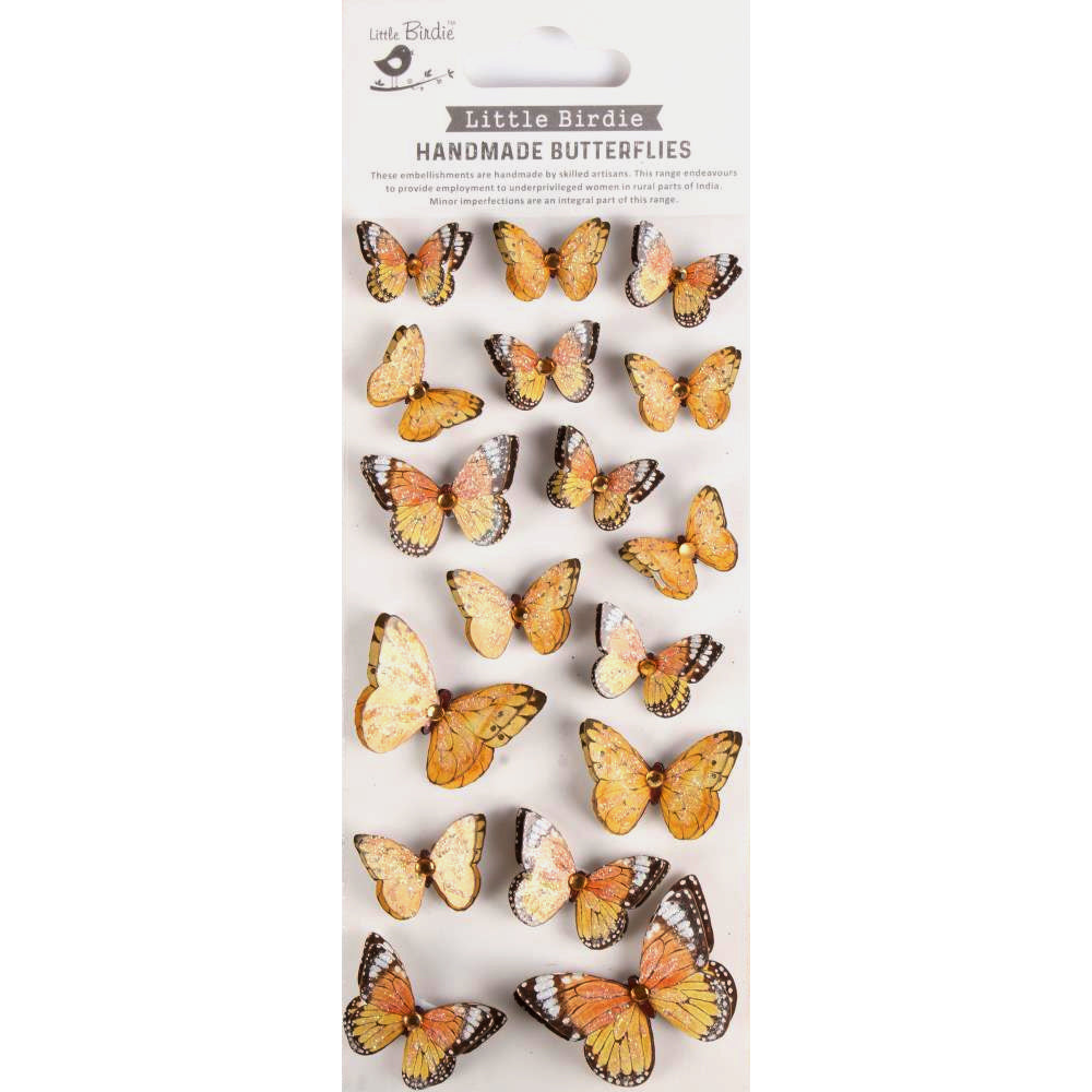 Little Birdie Handmade Stick on Embellishments - 3D Jewel Butterflies - Amber