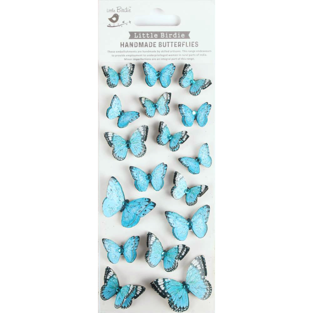 Little Birdie Handmade Stick on Embellishments - 3D Jewel Butterflies - Blue Charm