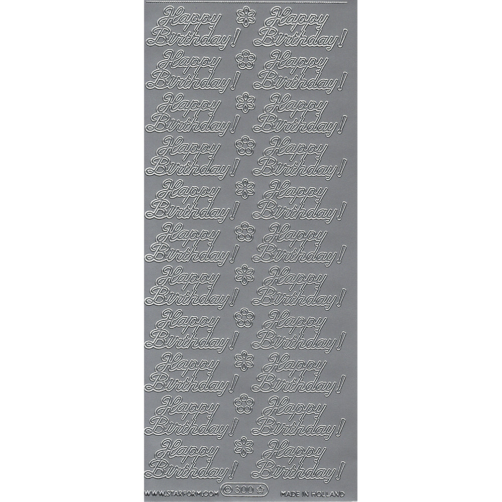 PeelCraft Stickers - Birthday Wording - Happy Birthday with Flowers PC300