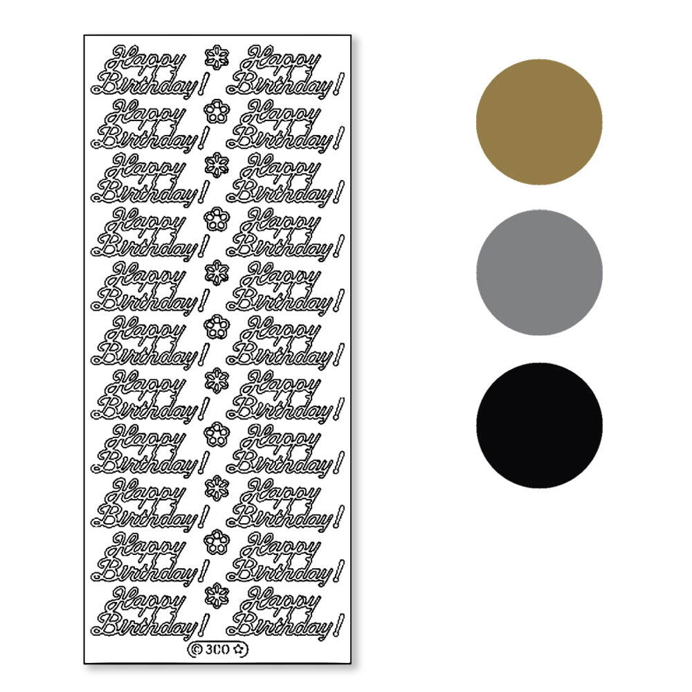 PeelCraft Stickers - Birthday Wording - Happy Birthday with Flowers PC300