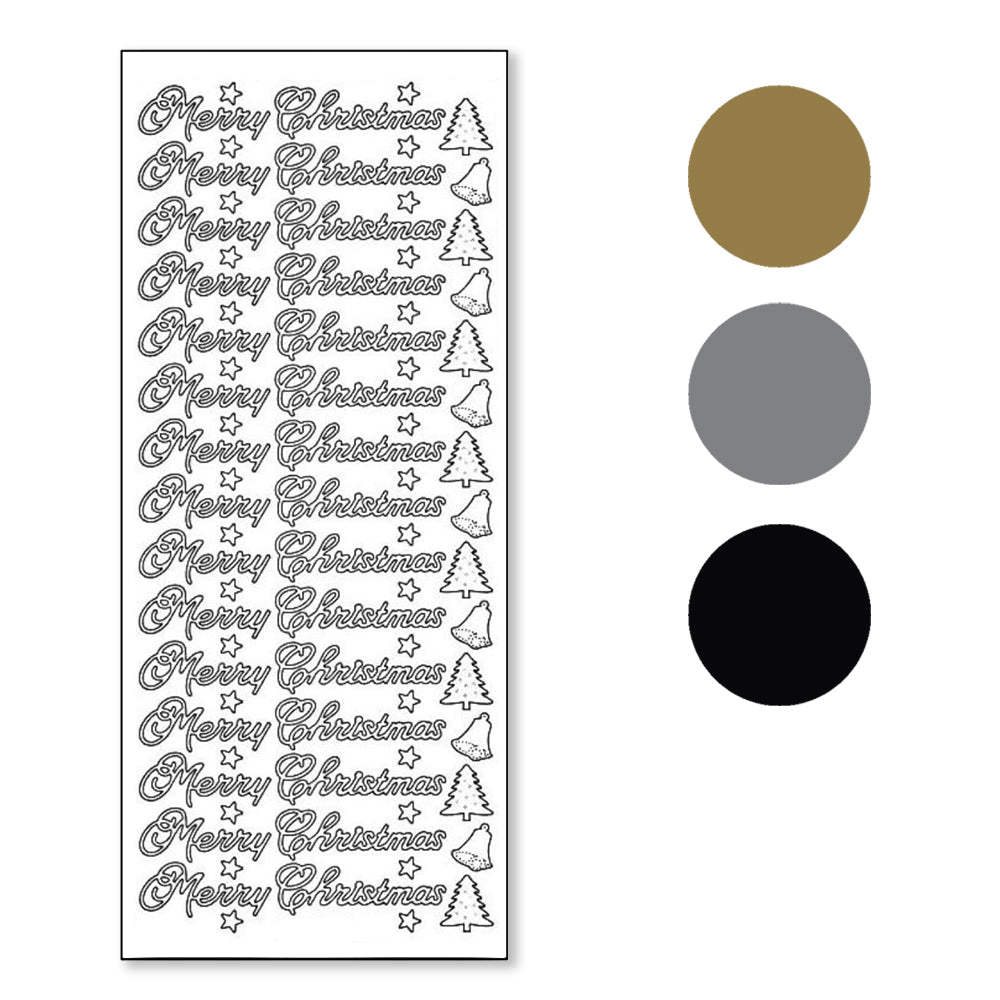 PeelCraft Stickers - Christmas Wording - Merry Christmas with Bells and Trees PC351