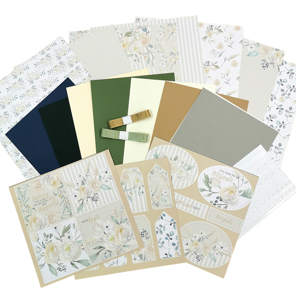 Pretty Paper Card Kit - Sage & Cream Roses - Set 1 - Makes 8 cards