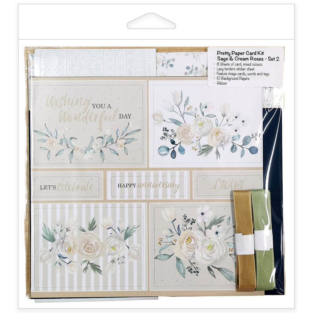 Pretty Paper Card Kit - Sage & Cream Roses - Set 2 - Makes 8 cards
