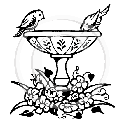 1616 D - Bird Bath Rubber Stamp