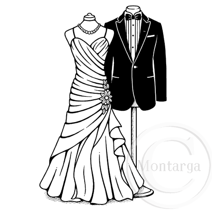 3045 GG - Wedding Dress and Suit Rubber Stamp