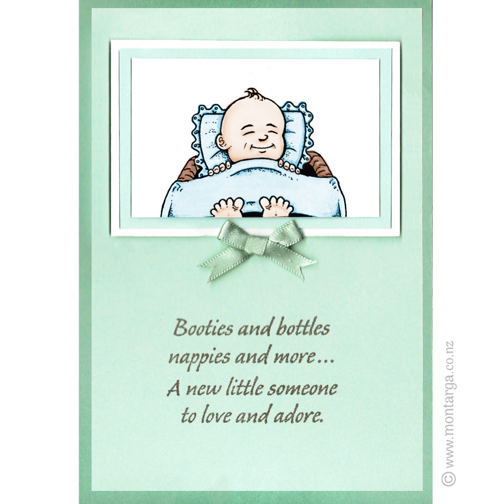 3138 E - Booties and Bottles Wording Rubber Stamp