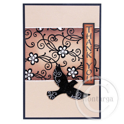 3936 FFF or FF Flower with Swirls Rubber Stamp