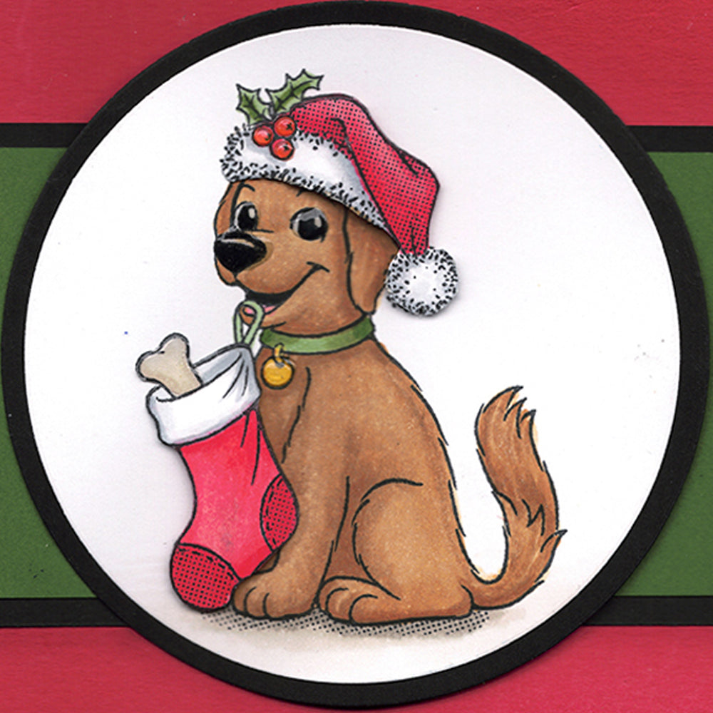 Card Sample - Christmas Dog - Round Frame