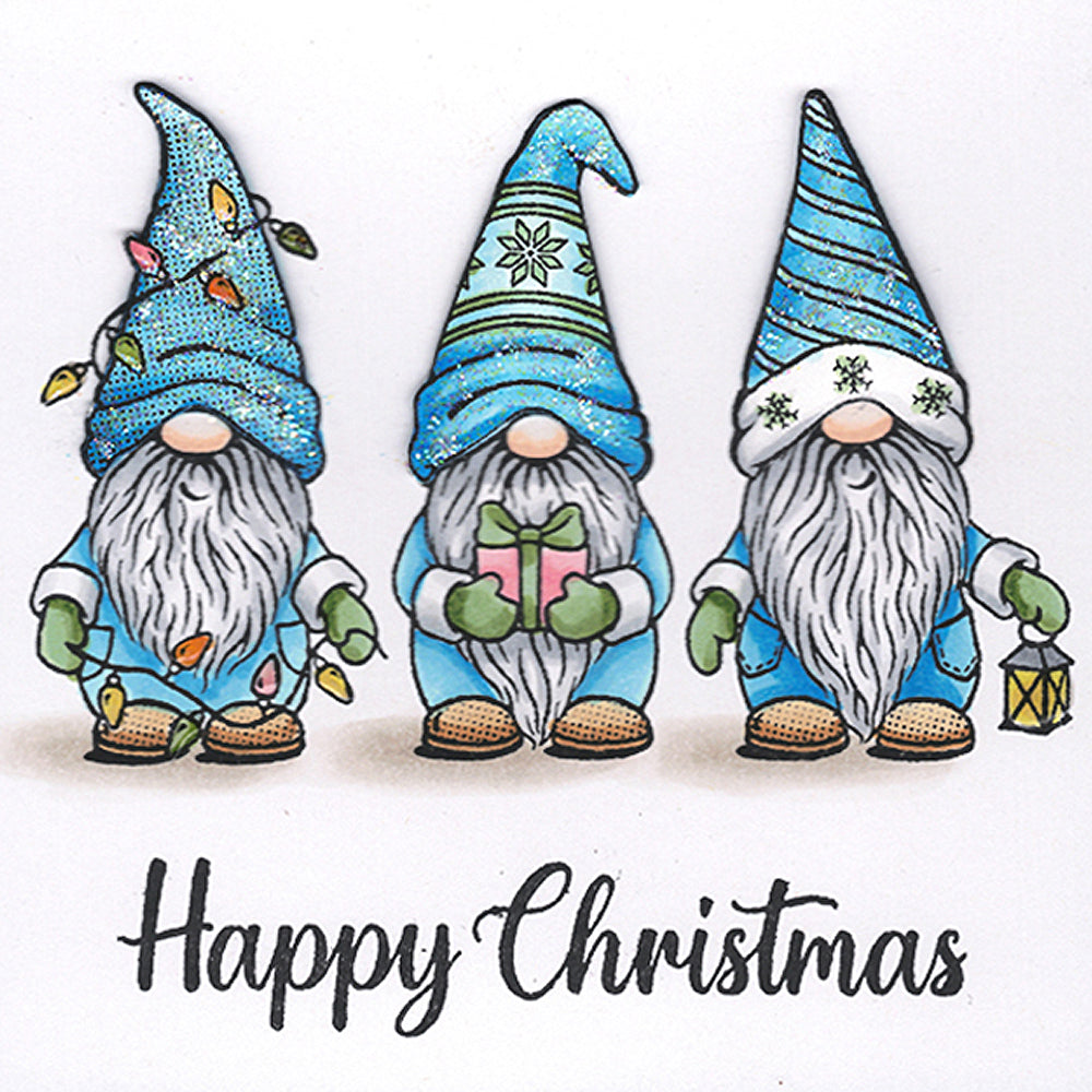 Card Sample - Three Christmas Gnomes - Blue