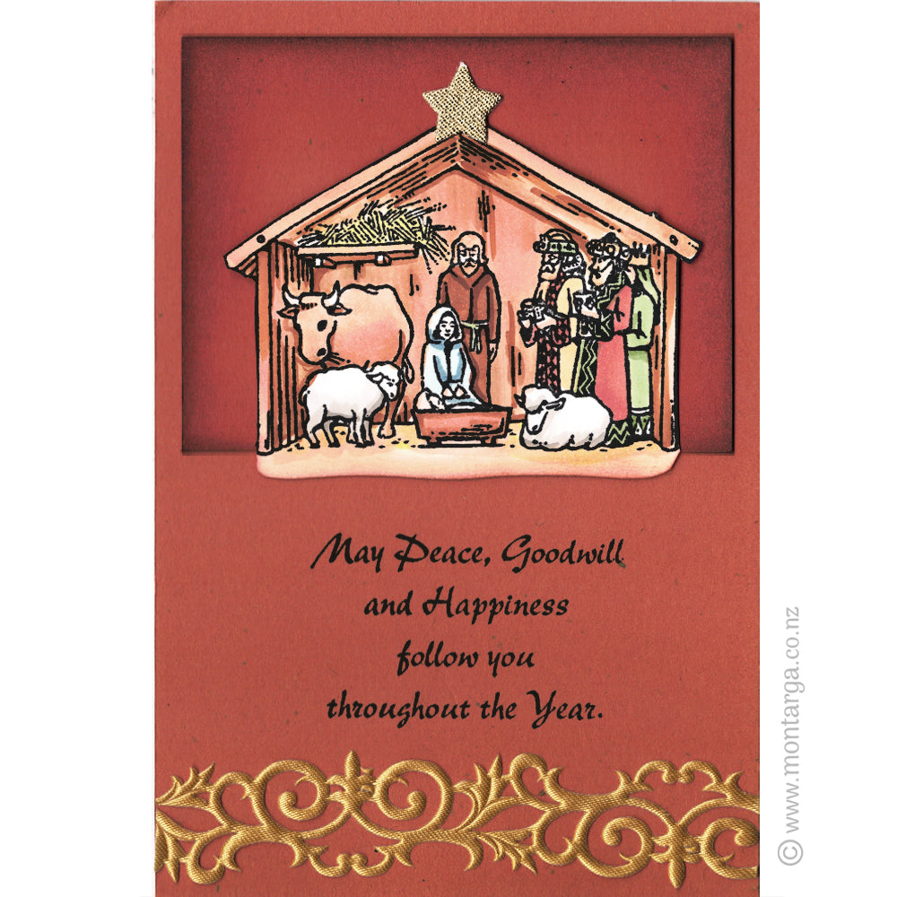 2161 E - Peace, Goodwill and Happiness Wording Rubber Stamp