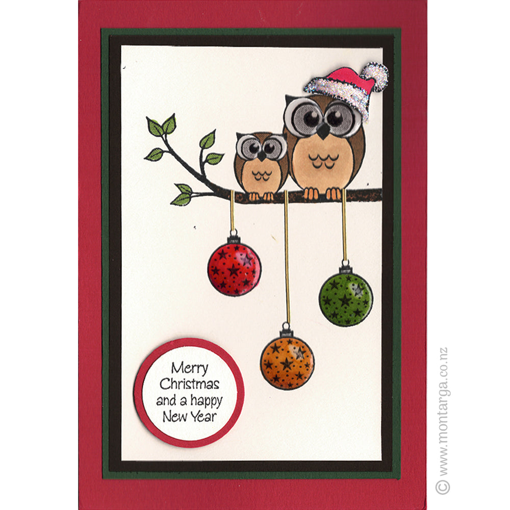 1384 FF Owls On Branch Rubber Stamp