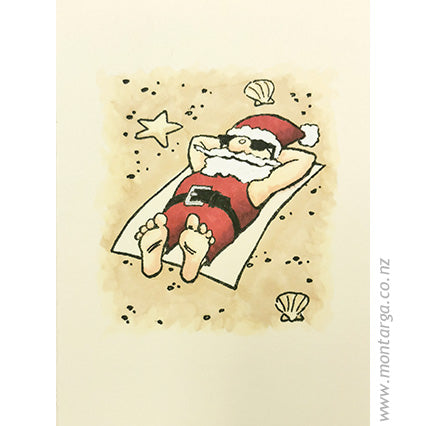 2301 C or F - Santa, Father Christmas on the Beach Rubber Stamp