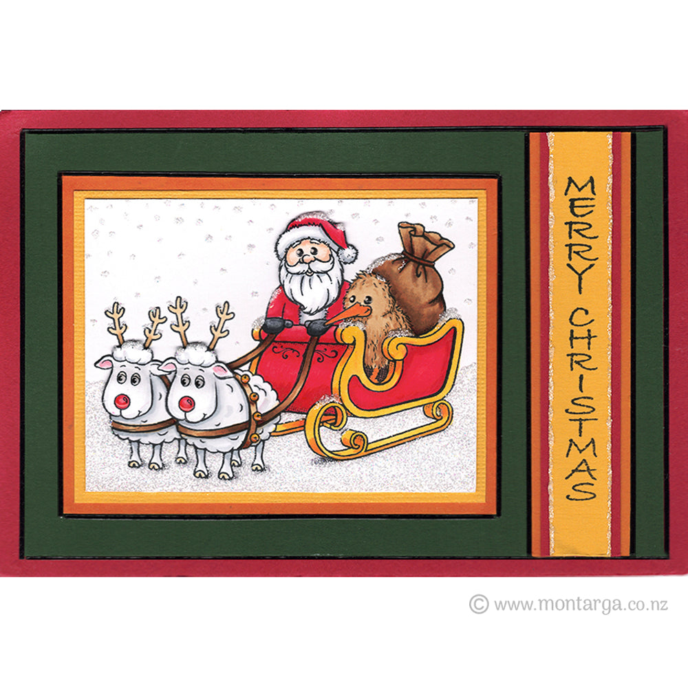 Card Sample - Kiwi and Santa in Sleigh