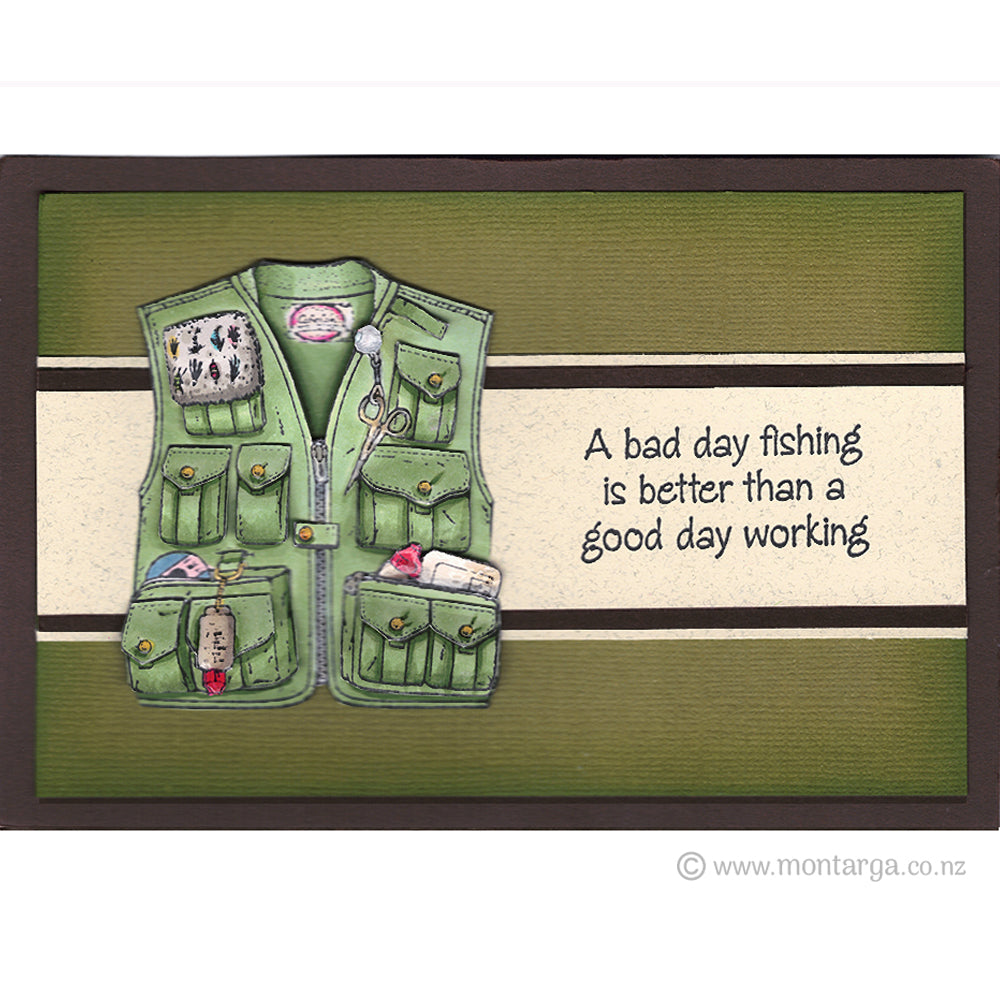 2689 G - Fishing Vest Rubber Stamp
