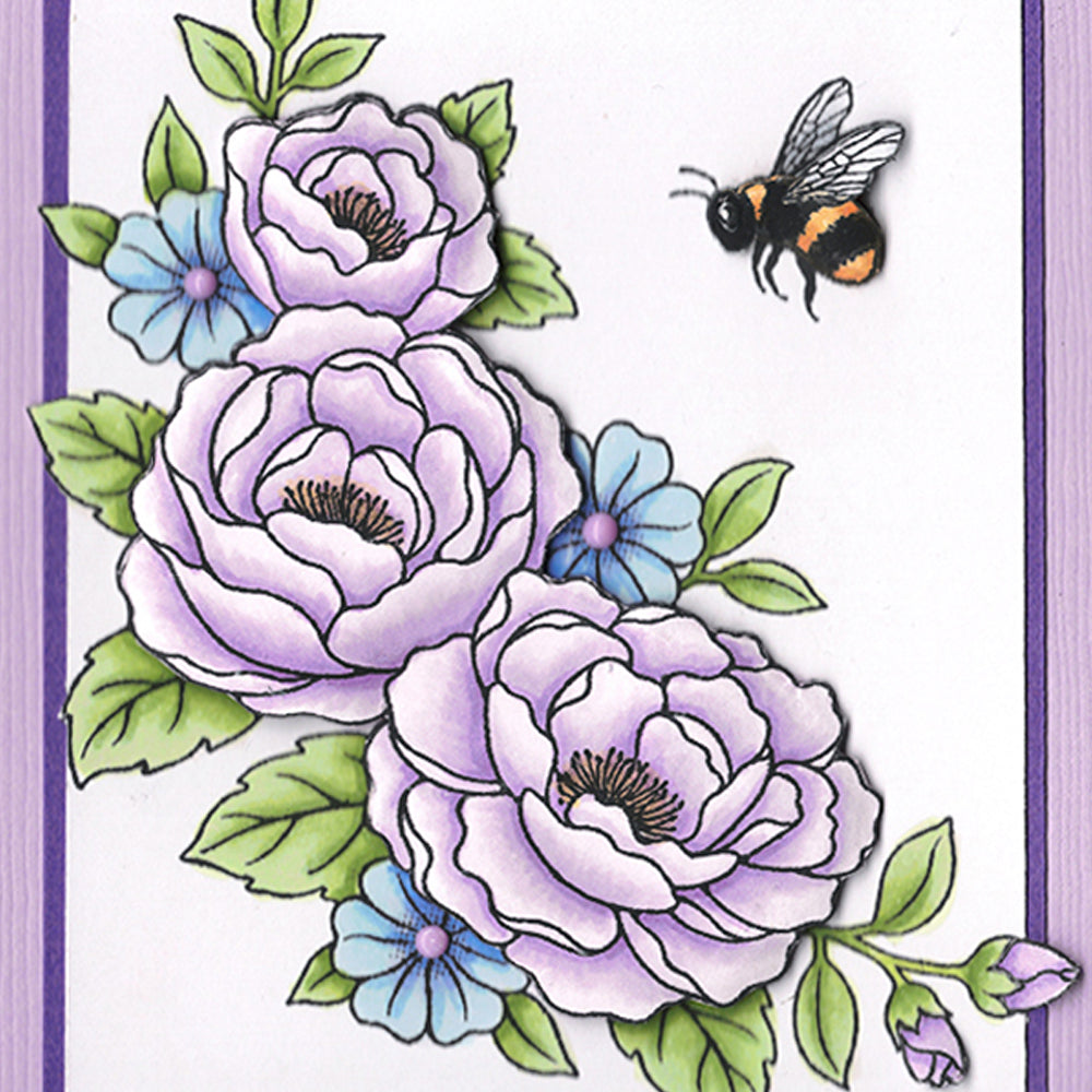Card Sample - Flowers and Bee - purple