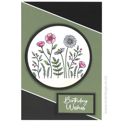 Card Sample - Flower Patch - Green Circle