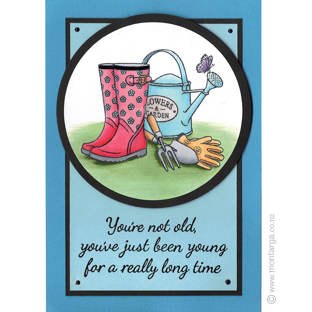 Card Sample - Gardening Tools - Blue