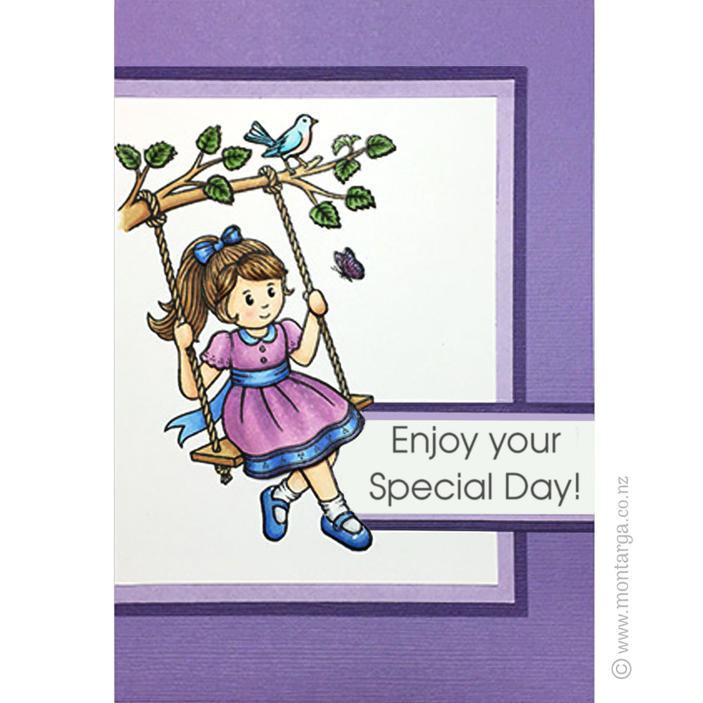 Card Sample - Girl on Swing - Purple